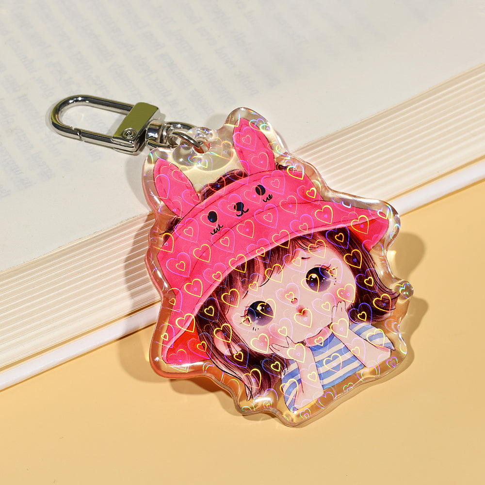 Custom Epoxy Resin Holographic Heart Keychain| Acrymee