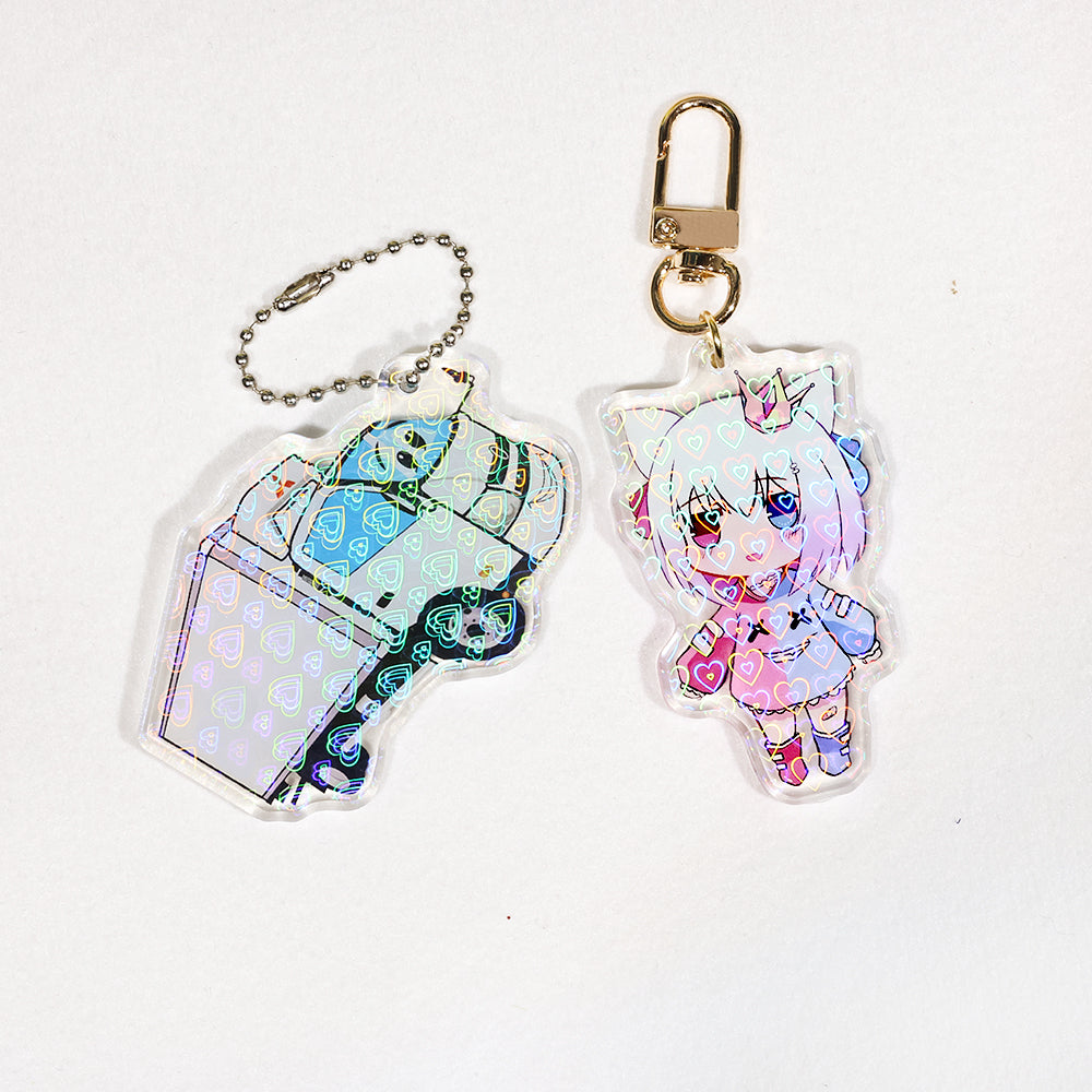 Customized Crystal Arc Holographic Heart Keychain | Acrymee